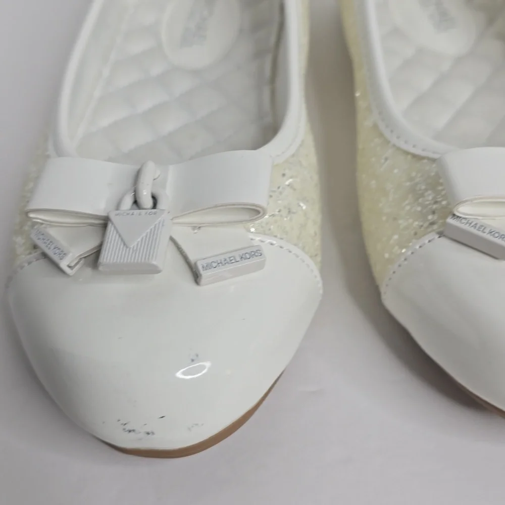 Micheal Micheal Kors Girls Kenya Glitter Bow Ballet Flats Size 2